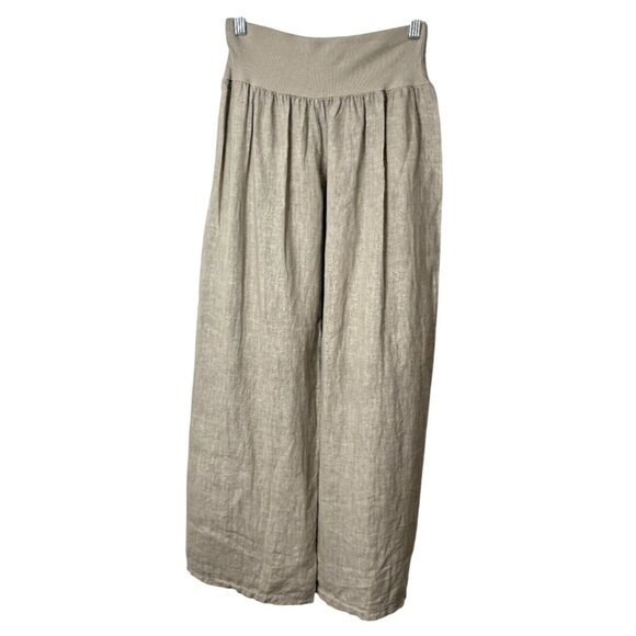 Saga Womens Wide-Leg Linen Pants Beige Pocket Made in Italy Size M - Picture 1 of 7